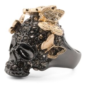 Betsey Johnson Black and Gold Skull Ring size 7.5